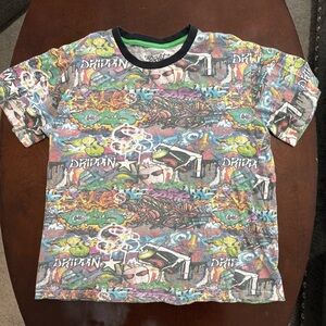 Eighty Eight Designer Brand All Over Graffiti Print Crew Neck T Shirt Size Large